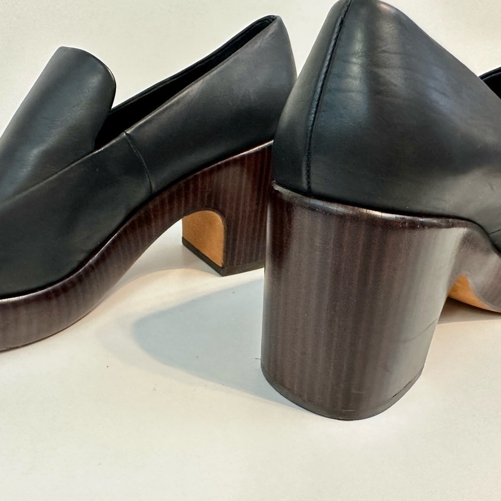 NEW! VINCE NARISSA PLATFORM LEATHER Luxury Heeled Shoes Size 9.5 Black Office - Picture 11 of 12